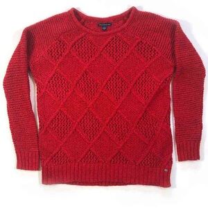 Elegant Red Diamond Knit Women's Sweater